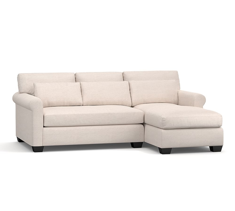 York Roll Arm Upholstered Deep Seat Left Arm Sofa with Chaise Sectional and Bench Cushion, Down Blend Wrapped Cushions, Performance Heathered Basketweave Dove - Image 0