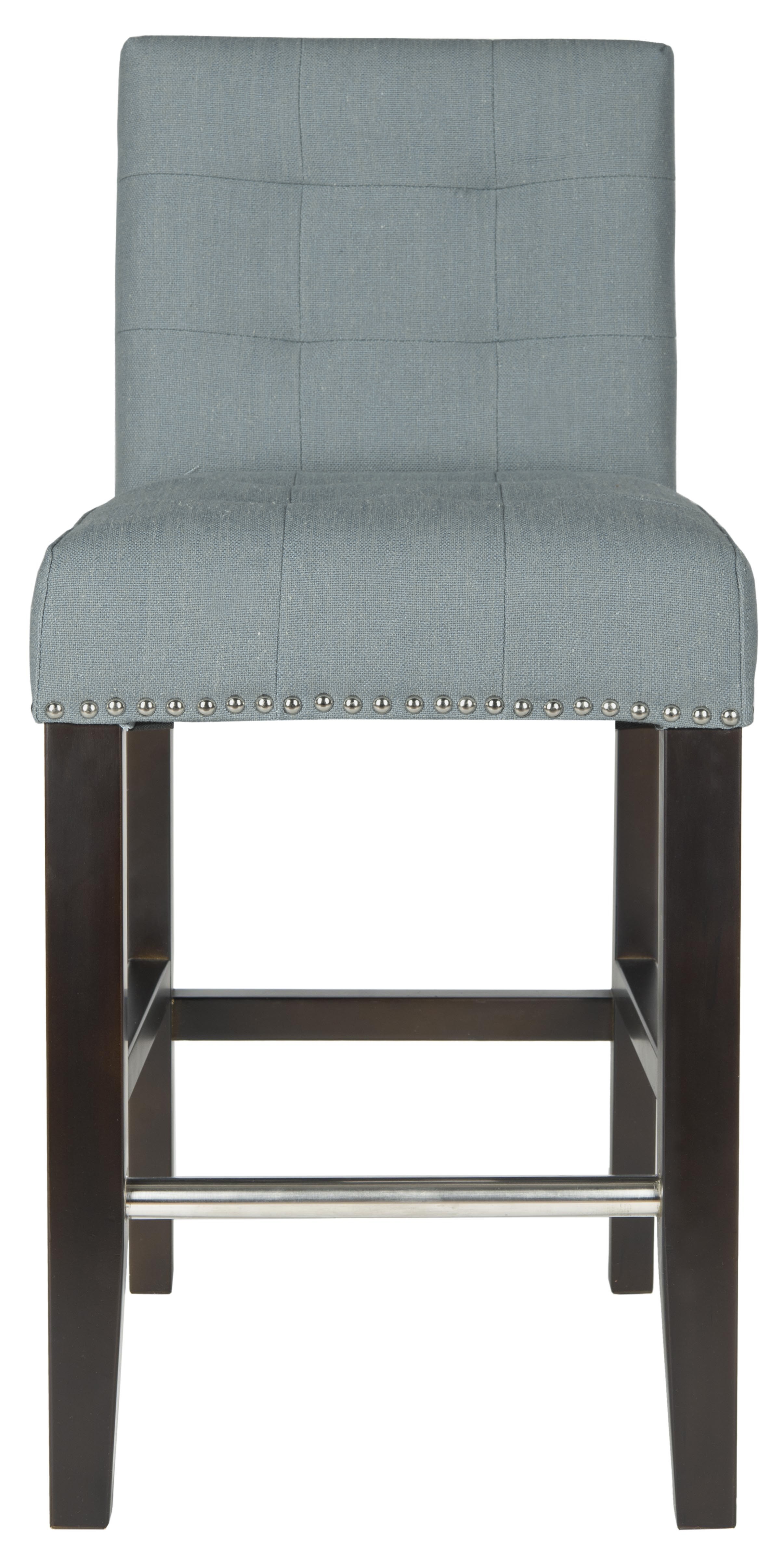 Thompson 23.9" Linen Counter Stool W/ Silver Nailheads - Sky Blue/Espresso - Safavieh - Image 0