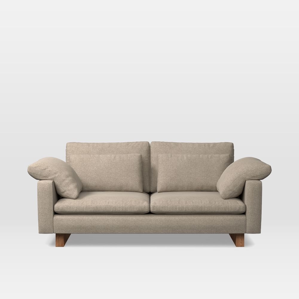 Harmony 76" Multi-Seat Sofa, Standard Depth, Distressed Velvet, Dune, Dark Walnut - Image 1