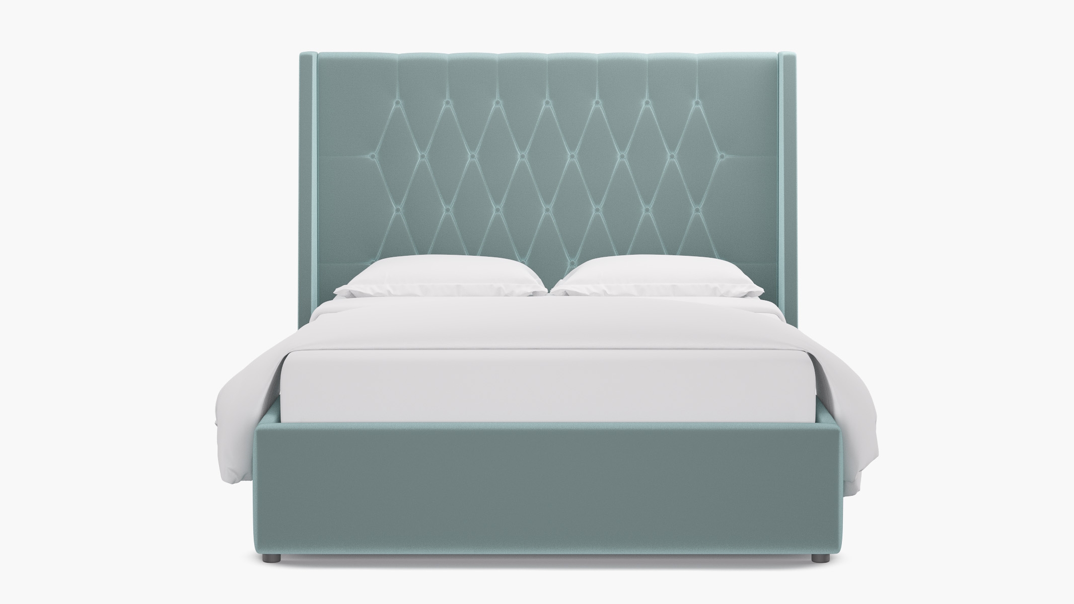 Tufted Wingback Bed, Spa Performance Plush Velvet, Queen - Image 0