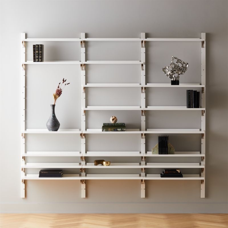 White High-Gloss Triple Modular Wall Shelf 88" - Image 2