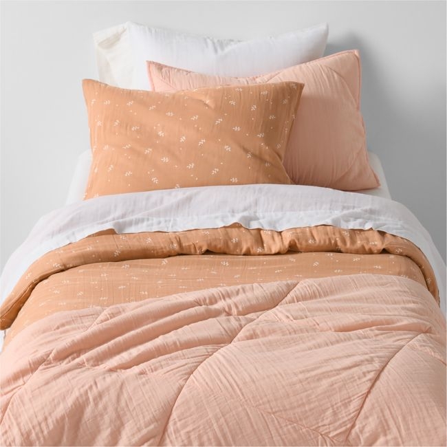 Supersoft Terracotta Leaf Print Organic Cotton Gauze Kids Twin Duvet Cover - Image 0