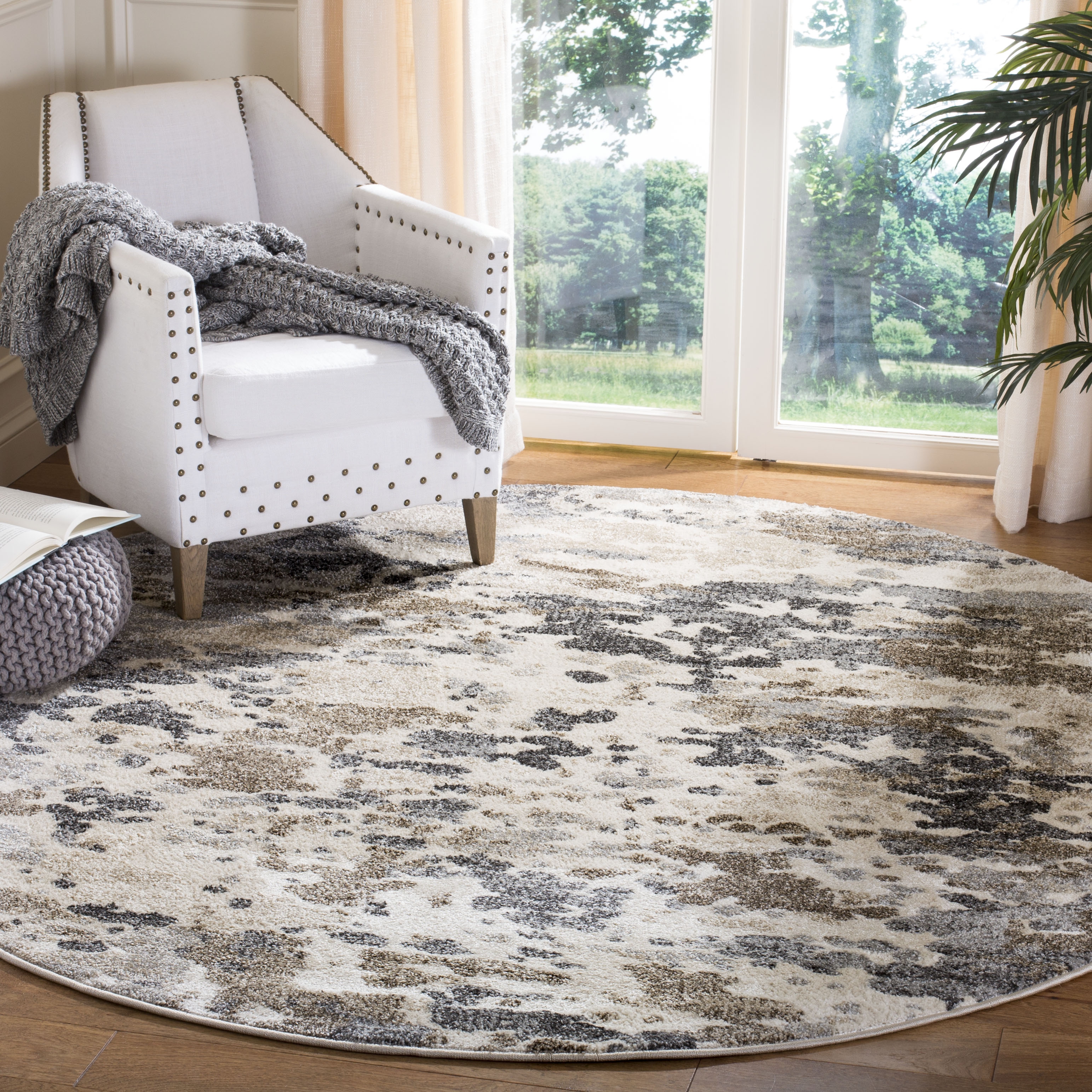 Arlo Home Woven Area Rug, SPR123A, Taupe/Ivory,  6' 7" X 6' 7" Round - Image 1