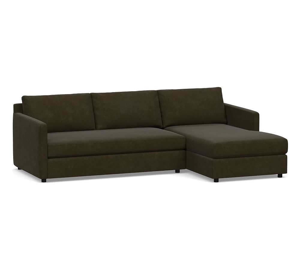 Pacifica Square Arm Leather Left Loveseat with Chaise Sectional, Polyester Wrapped Cushions, Aviator Blackwood - Image 0