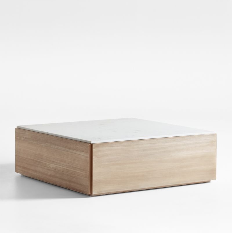 Troupe Marble and Natural Pine Wood 44" Square Coffee Table - Image 9