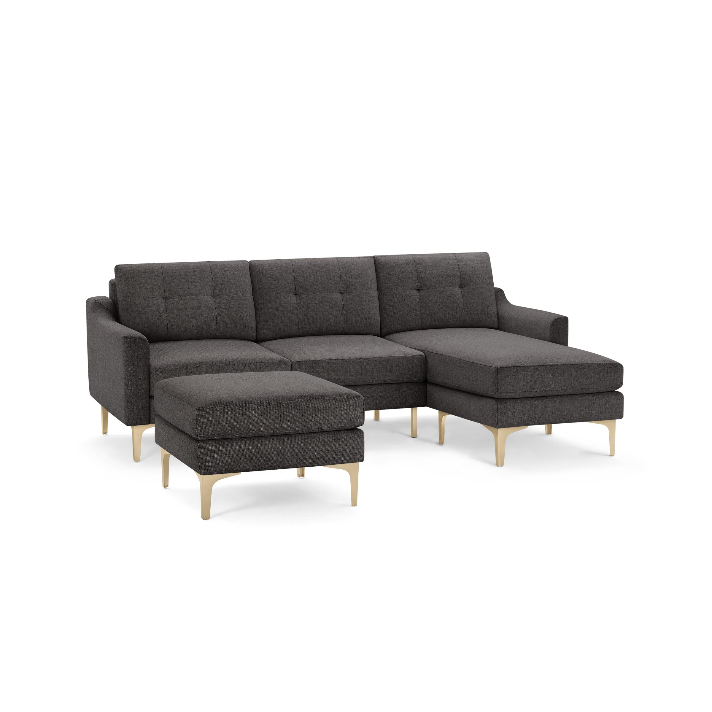 Nomad Sofa Sectional with Ottoman - Heather Charcoal - Performance Chenille / Brass - Metal / Slope - Image 0