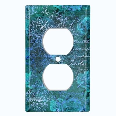 Metal Light Switch Plate Outlet Cover (Teal Blue Gray Letter Writing  - Single Duplex) - Image 0