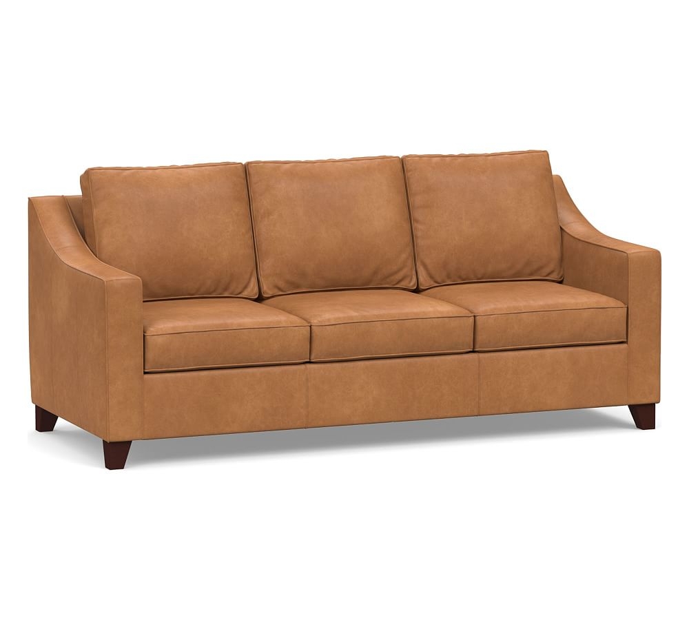 Cameron Slope Arm Leather Sofa 87", Polyester Wrapped Cushions, Churchfield Camel - Image 0