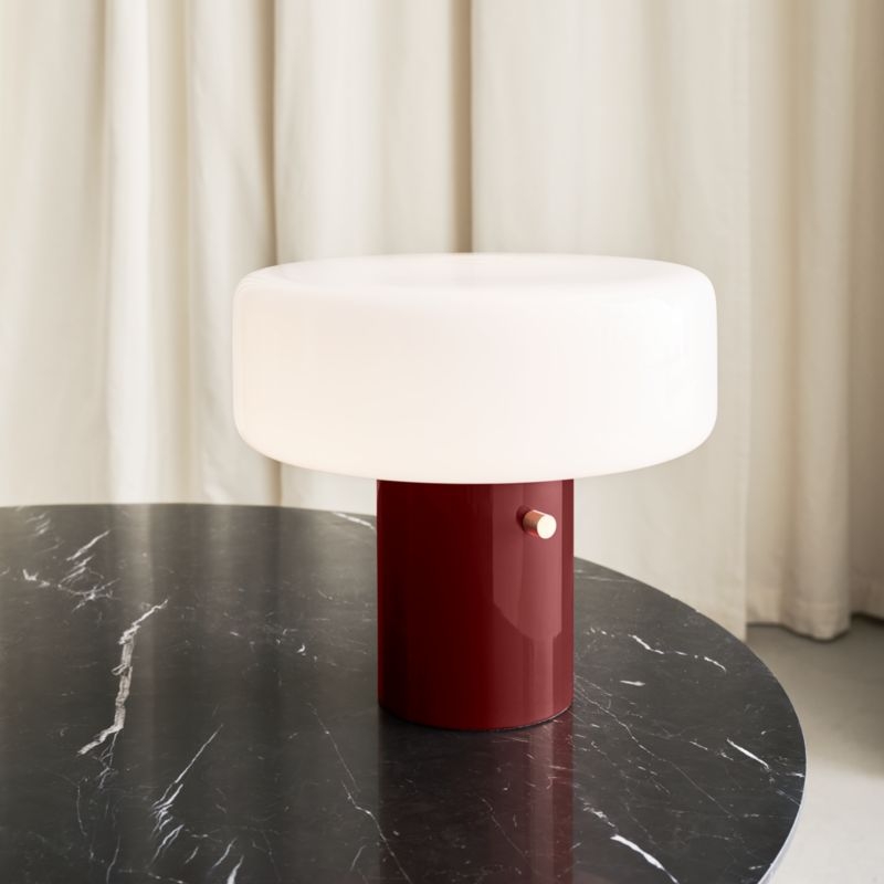 Pill High Gloss Oxblood Red Iron Table Lamp with Glass Shade by Bill Curry - Image 6