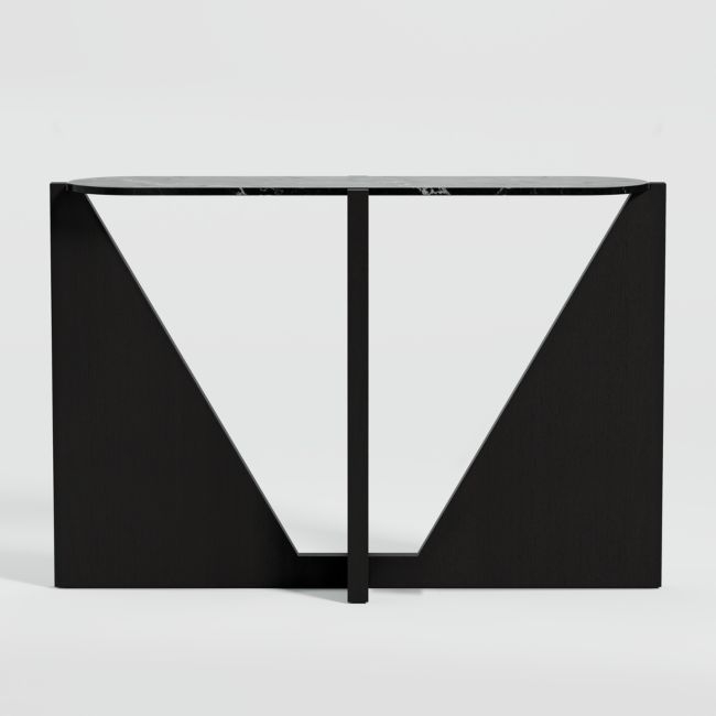 Miro Black Marble Console Table with Black Ebonized White Oak Wood Base - Image 0