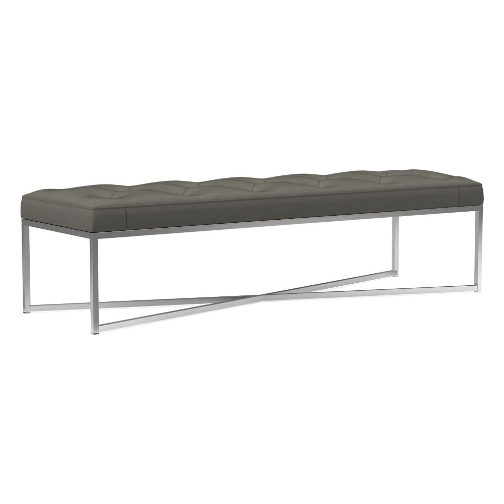 Maeve Rectangle Ottoman, Poly, Vegan Leather, Cinder, Stainless Steel - Image 0