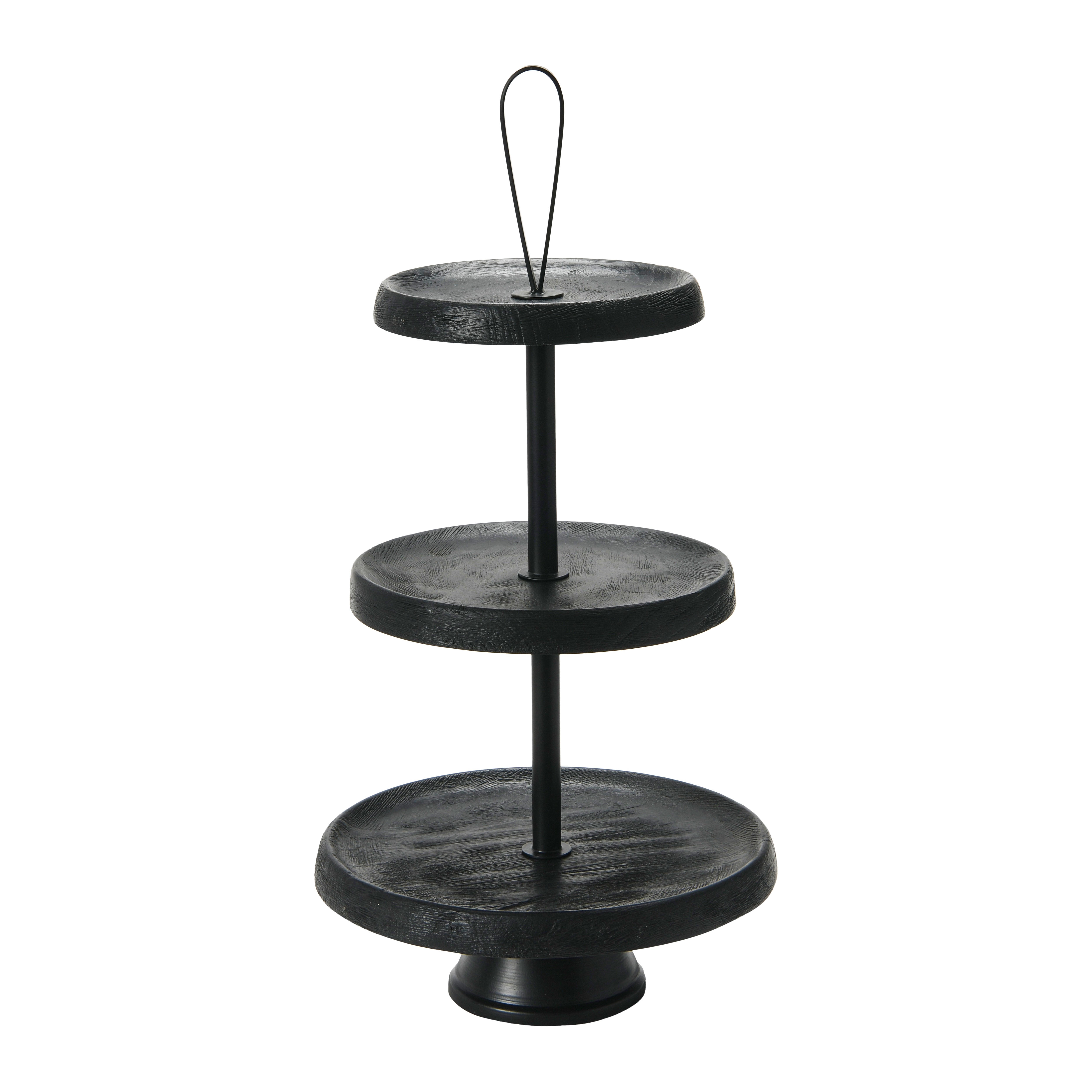 Elegant Modern 3-Tiered Tray Cake Stand or Desert Serve ware Tower, Black Mango Wood - Image 0