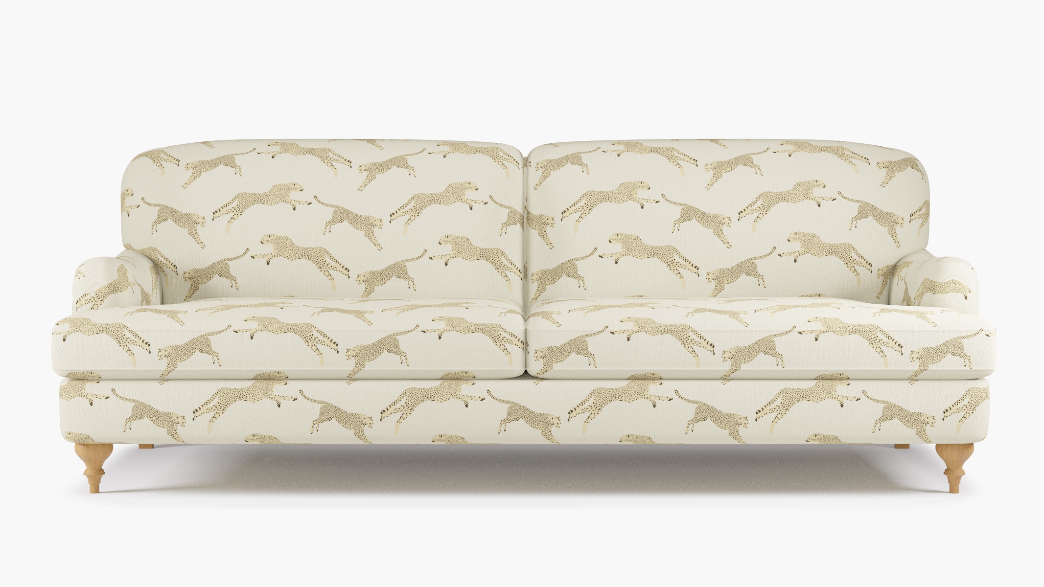 English Roll Arm Sofa, Desert Cheetah, Natural Turned Wood Leg - Image 0