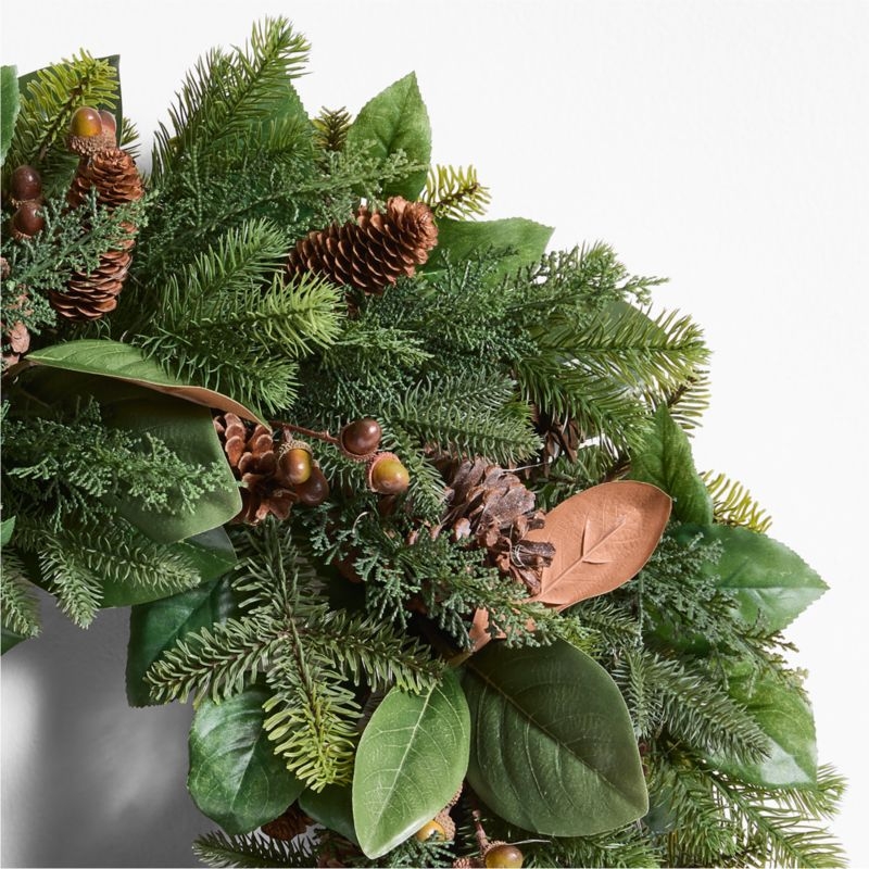 Faux Magnolia and Pinecone Pre-Lit Holiday Wreath 28" - Image 7