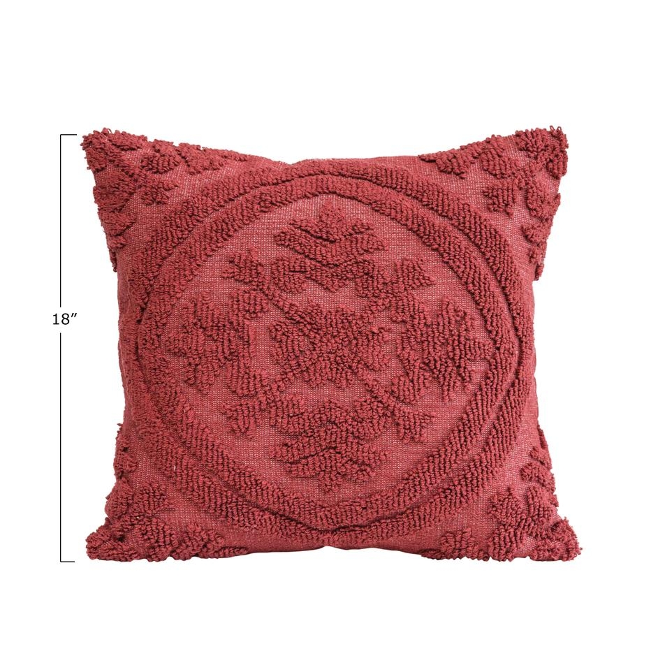 Square Woven Looped Pillow, Burgundy Cotton, 18" x 18" - Image 5