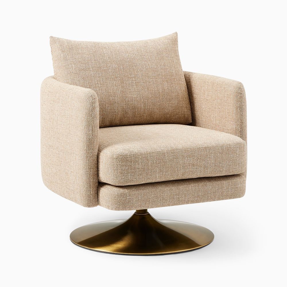 Auburn Swivel Chair, Poly, Deco Weave, Camel, Brass - Image 2