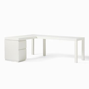 Parsons L-Shaped Desk & File Cabinet Set, White - Image 2
