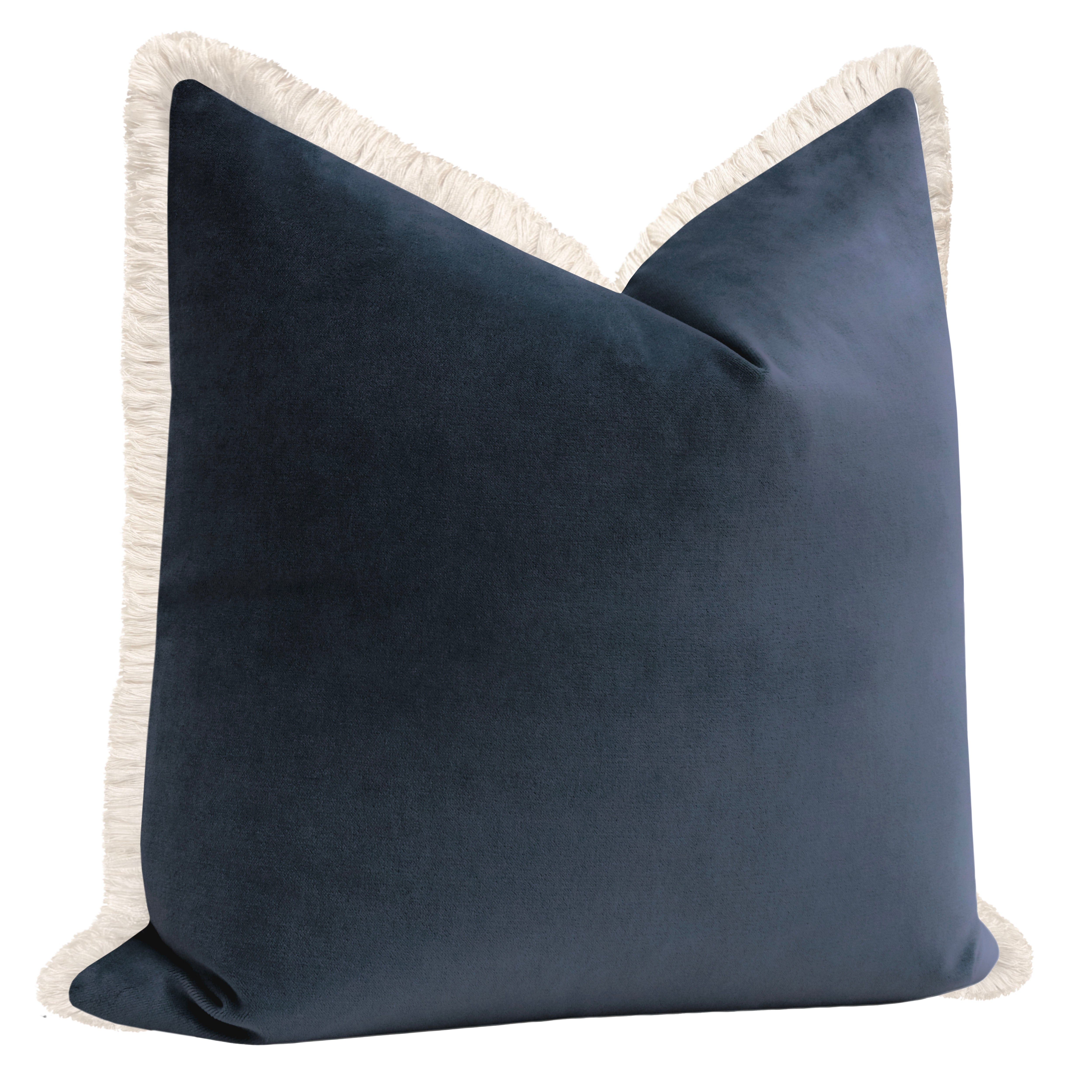 SOCIETY VELVET // PRUSSIAN BLUE + FRINGE - 24" X 24" / Bone Fringe - Image 3