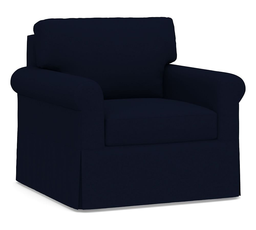 York Roll Arm Slipcovered Armchair, Down Blend Wrapped Cushions, Performance Everydaylinen(TM) Navy - Image 0