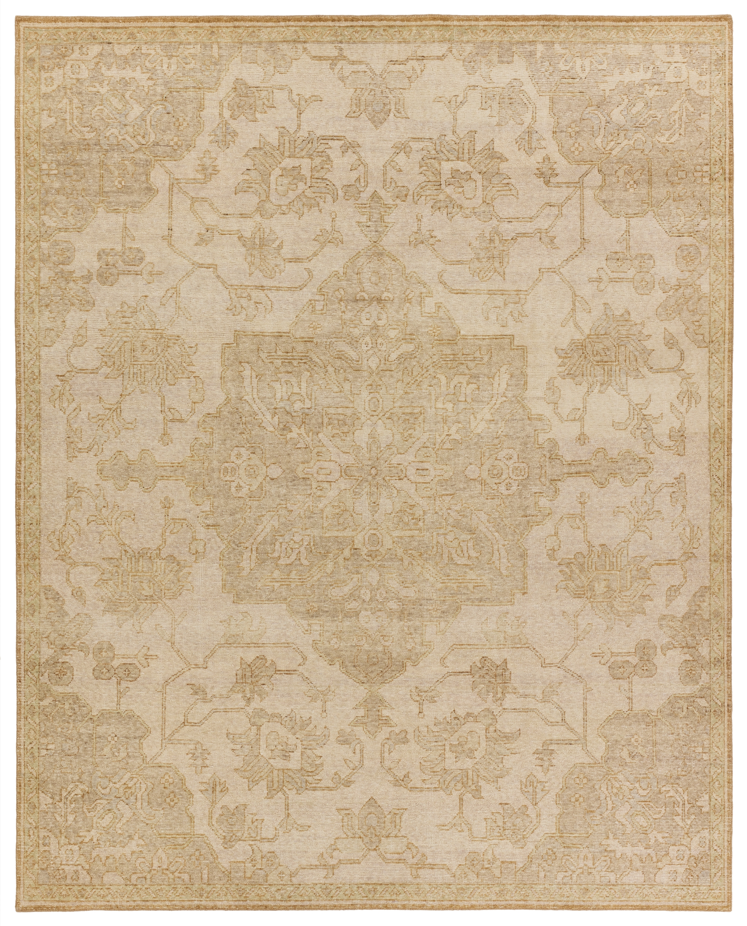 Danet ONE07 Handknotted Medallion Tan and Gold Area Rug (8'x10') - Image 0