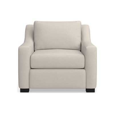 Ghent Slope Arm Club Chair, Standard Cushion, Perennials Performance Basketweave, Natural, Ebony Leg - Image 0