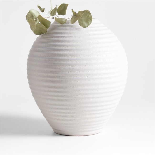 Otsu Round White Ceramic Textured Vase 12" - Image 0