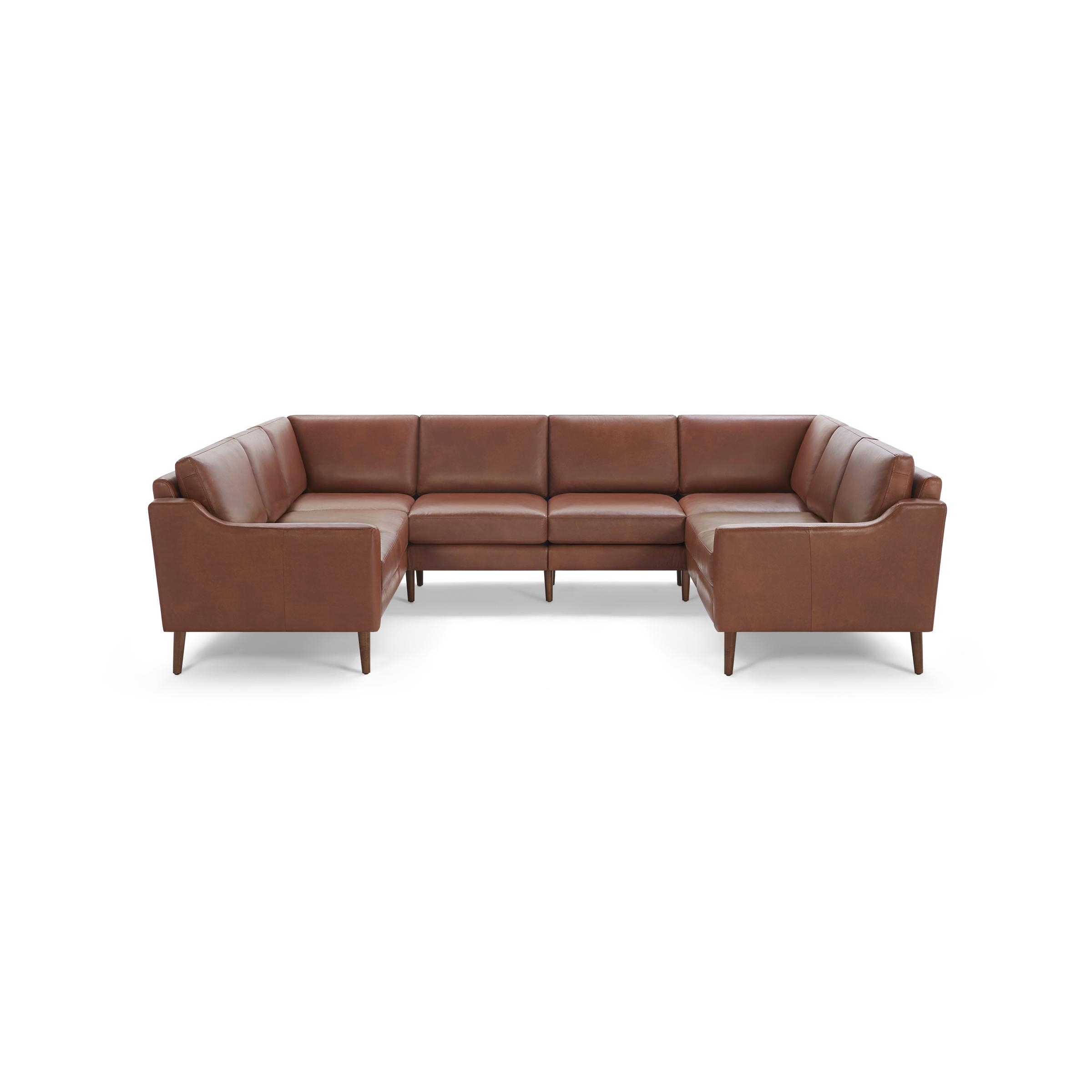 Nomad Leather 8-Seat U Sectional - Chestnut - Top Grain Leather / Walnut - Wood / Slope - Image 0