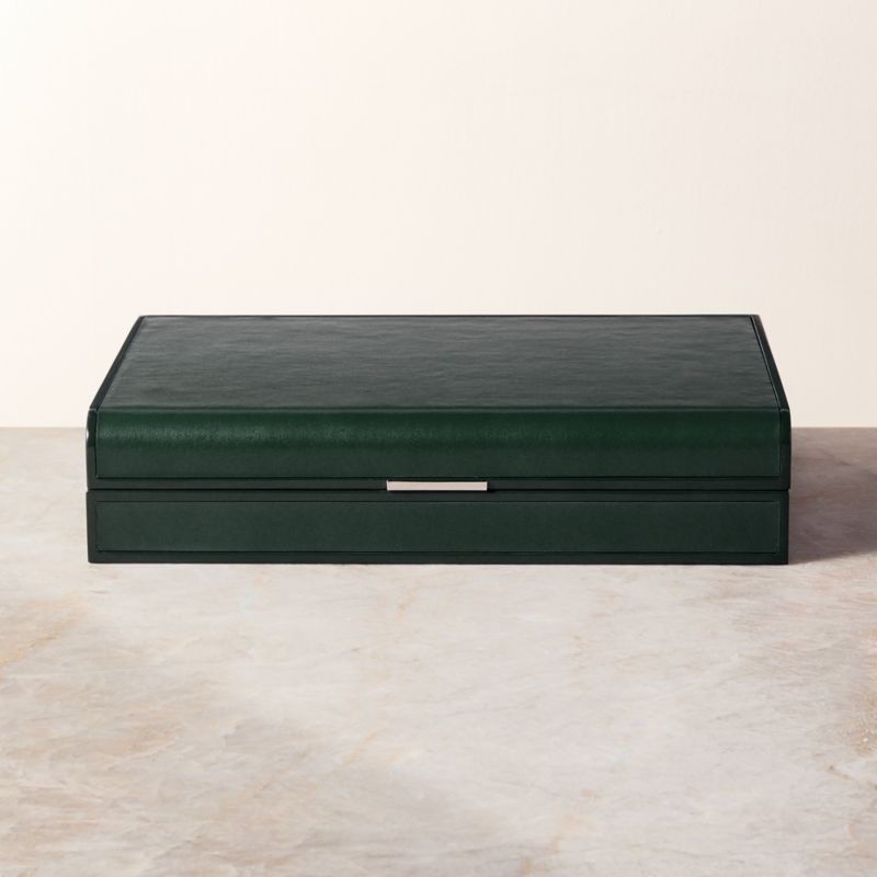 Palm Grove Green Leather Backgammon Set - Image 2