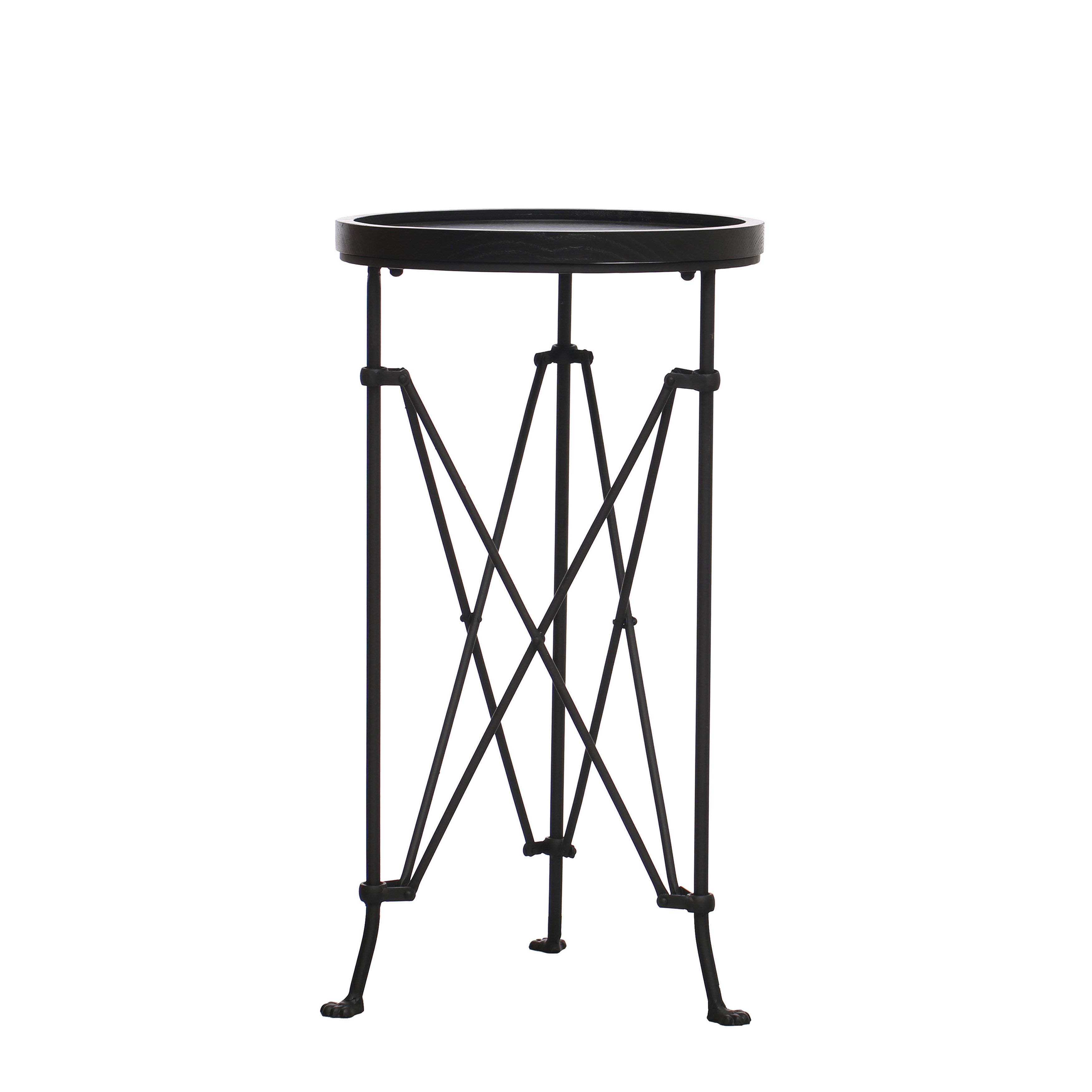 Modern Metal End Table with Wood Top, Black - Image 0
