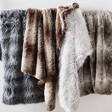 Striped Faux Fur Throw, 47"x60", Frost Gray - Image 2