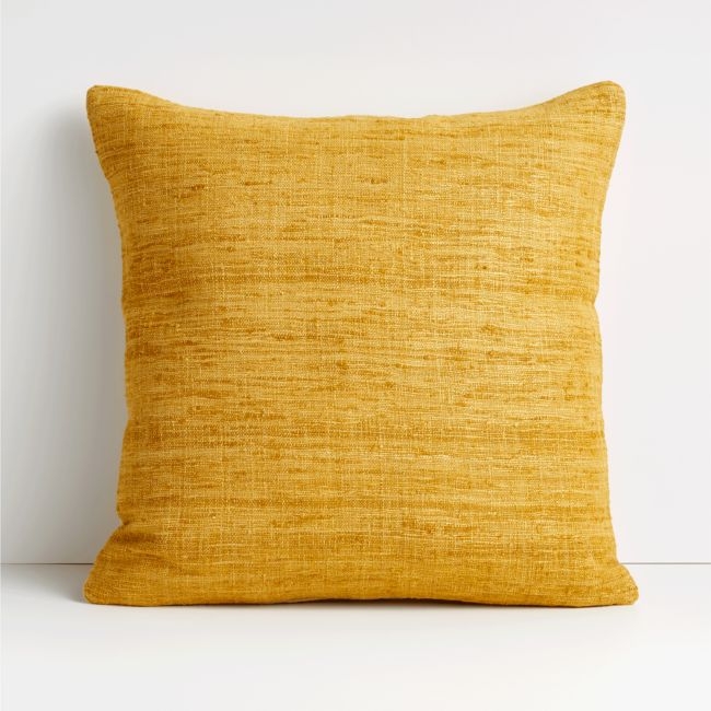 Yellow 20"x20" Cotton Sari Silk Throw Pillow with Feather Insert - Image 0
