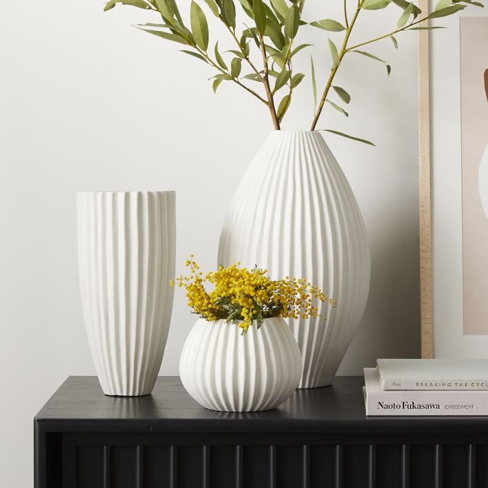 Sanibel Textured Vase, White, Small Round - Image 1