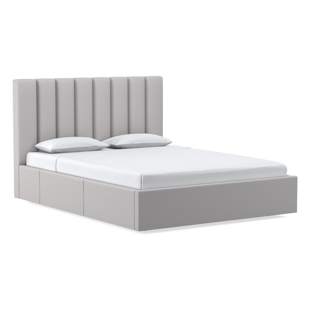 Emmett Vertical Tufting, Low Profile Bed, Cal King, Chenille Tweed, Frost Gray, No-Show Leg - Image 0