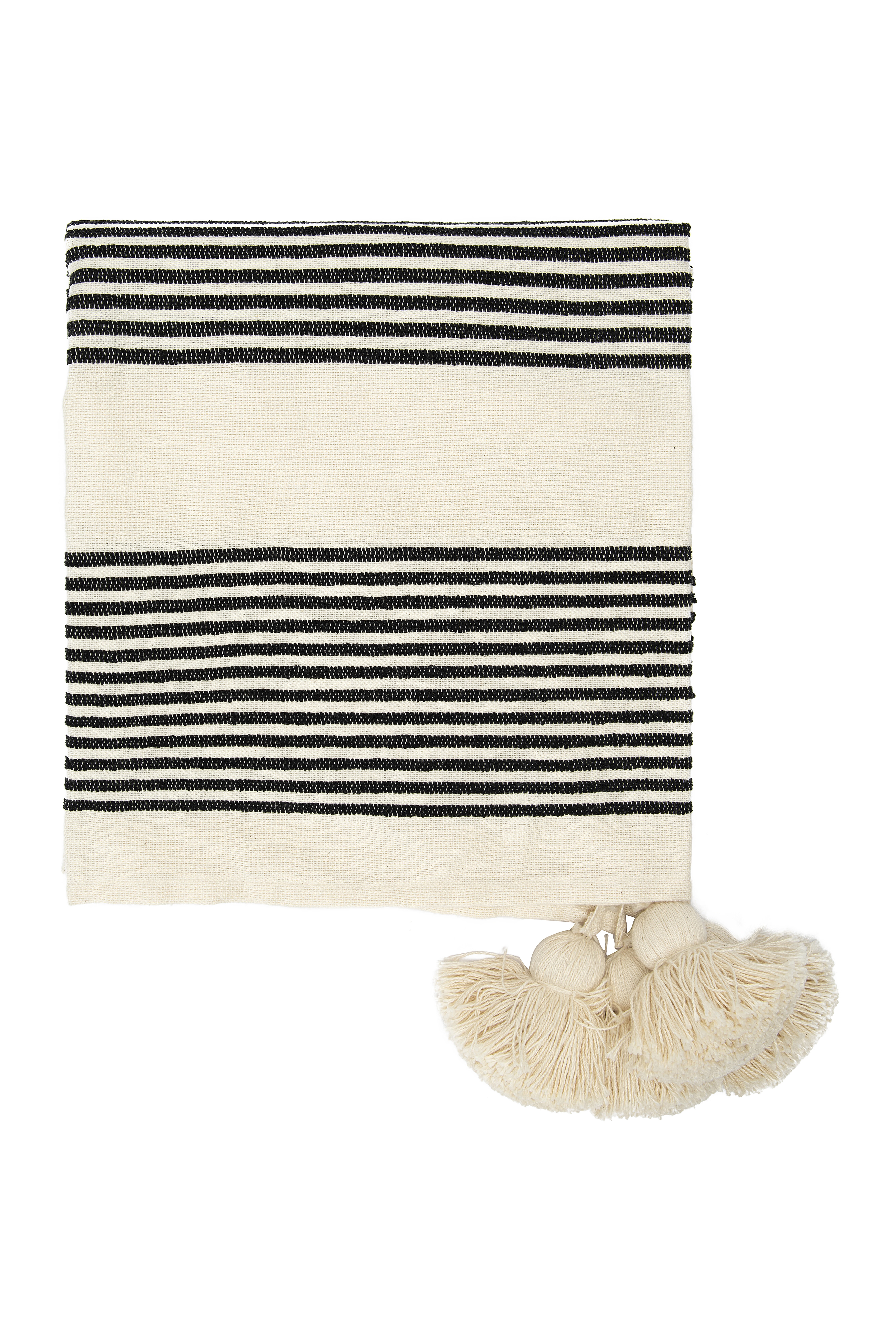 Cotton & Chenille Woven Throw with Stripes & Tassels - Image 0