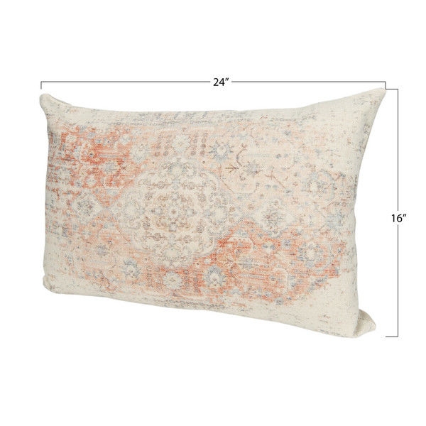 Heavily Distressed Print Cotton Lumbar Pillow, Multicolor, 24" x 16" - Image 3