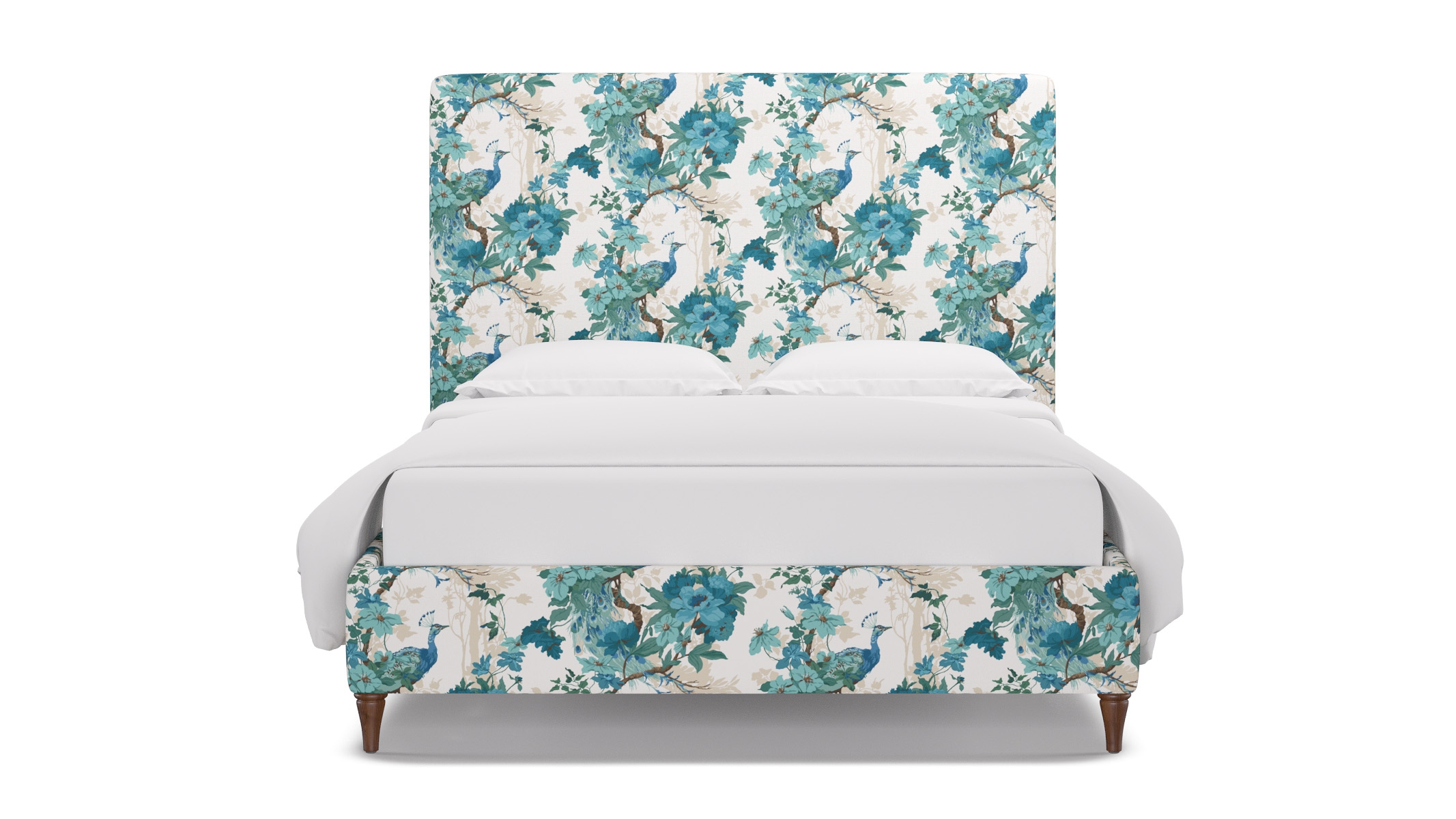 Classic Bed, Turquoise Peacock Park, Walnut Decorative Tapered Leg, Queen - Image 0