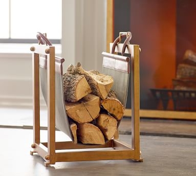 Industrial Fireplace Log Carrier &amp; Holder, Pewter - Image 2