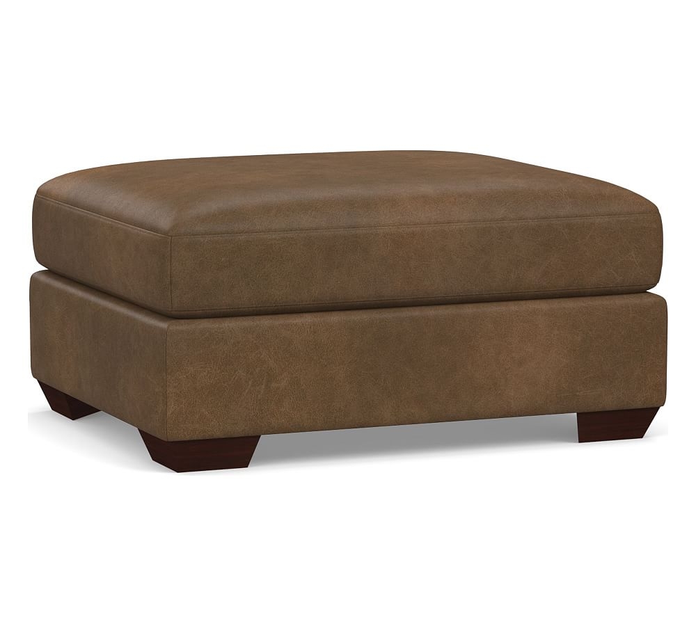 Big Sur Leather Sectional Floater Ottoman, Down Blend Wrapped Cushions, Churchfield Chocolate - Image 0