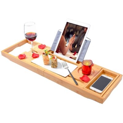 Bamboo Bathtub Trays Bath Table Expandable Luxury Caddy Tray With Extending Sides, Cellphone,Book,Tray And Wineglass Holder- Gift Idea For Loved Ones - Image 0