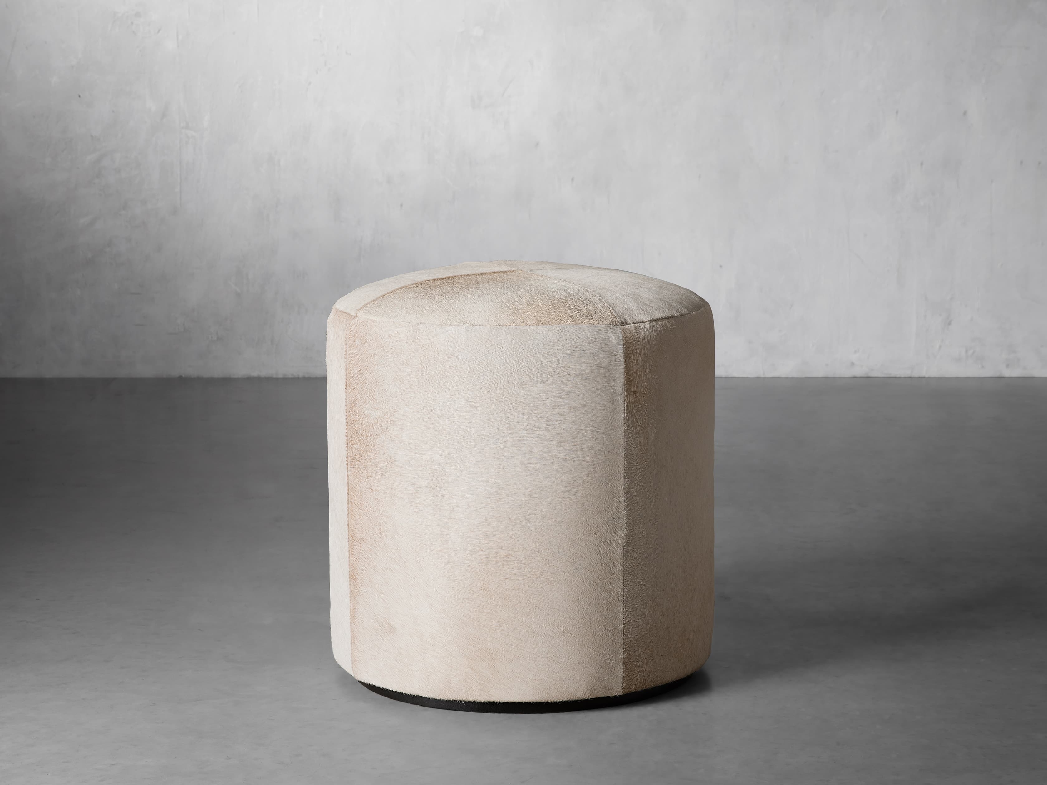 Round Pouf Hide in Natural  Beige - Image 0