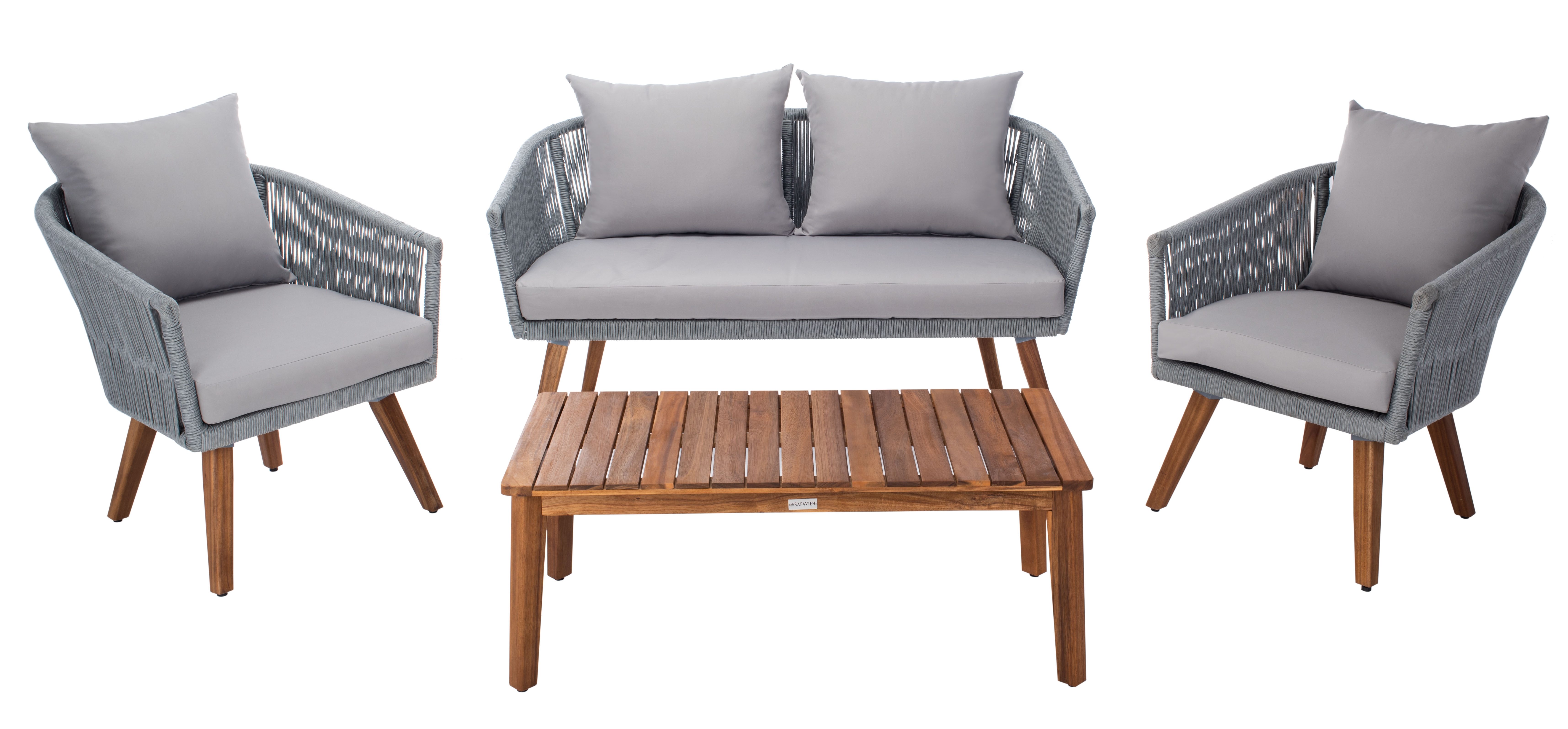 Velso 4 Piece Living Set - Grey Rope/ Grey Cushion/Natural Legs - Safavieh - Image 0