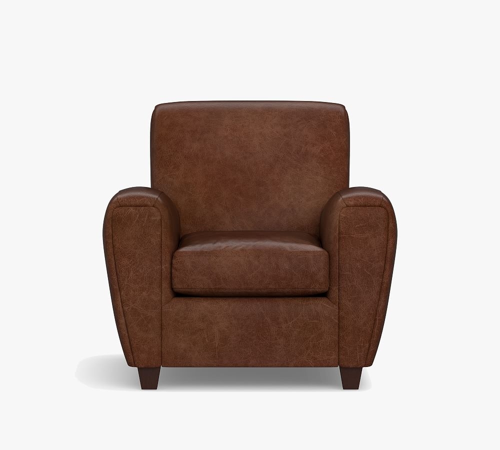 Manhattan Square Arm Leather Armchair, Polyester Wrapped Cushions, Nubuck Coffee - Image 0