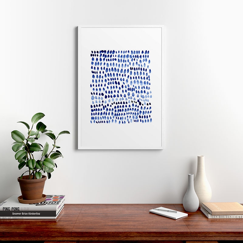 Painted Dots Blue by Iris Lehnhardt - Framed Art Print Modern White 24" x 36" - Image 1