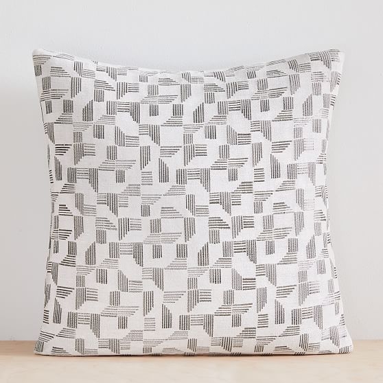 Geo Chenille Jacquard Pillow Cover, 20"x20", Stone White - Image 0