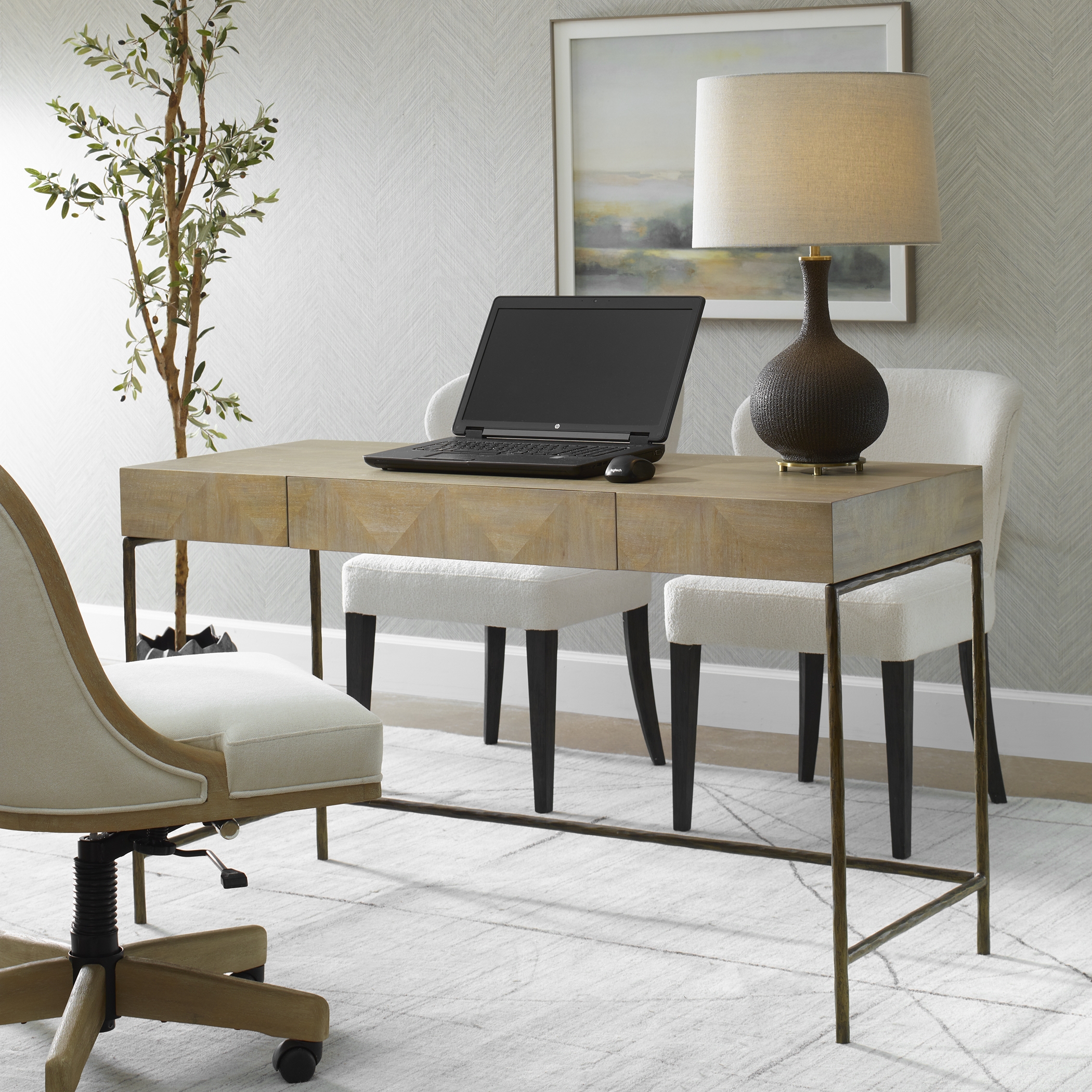Aristotle Natuiral Wood Modern Desk - Image 2