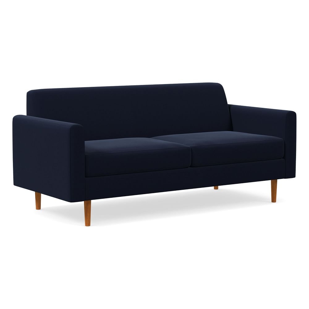 Olive 71" Mailbox Arm Standard Back Sofa, Distressed Velvet, Ink Blue, Pecan - Image 0