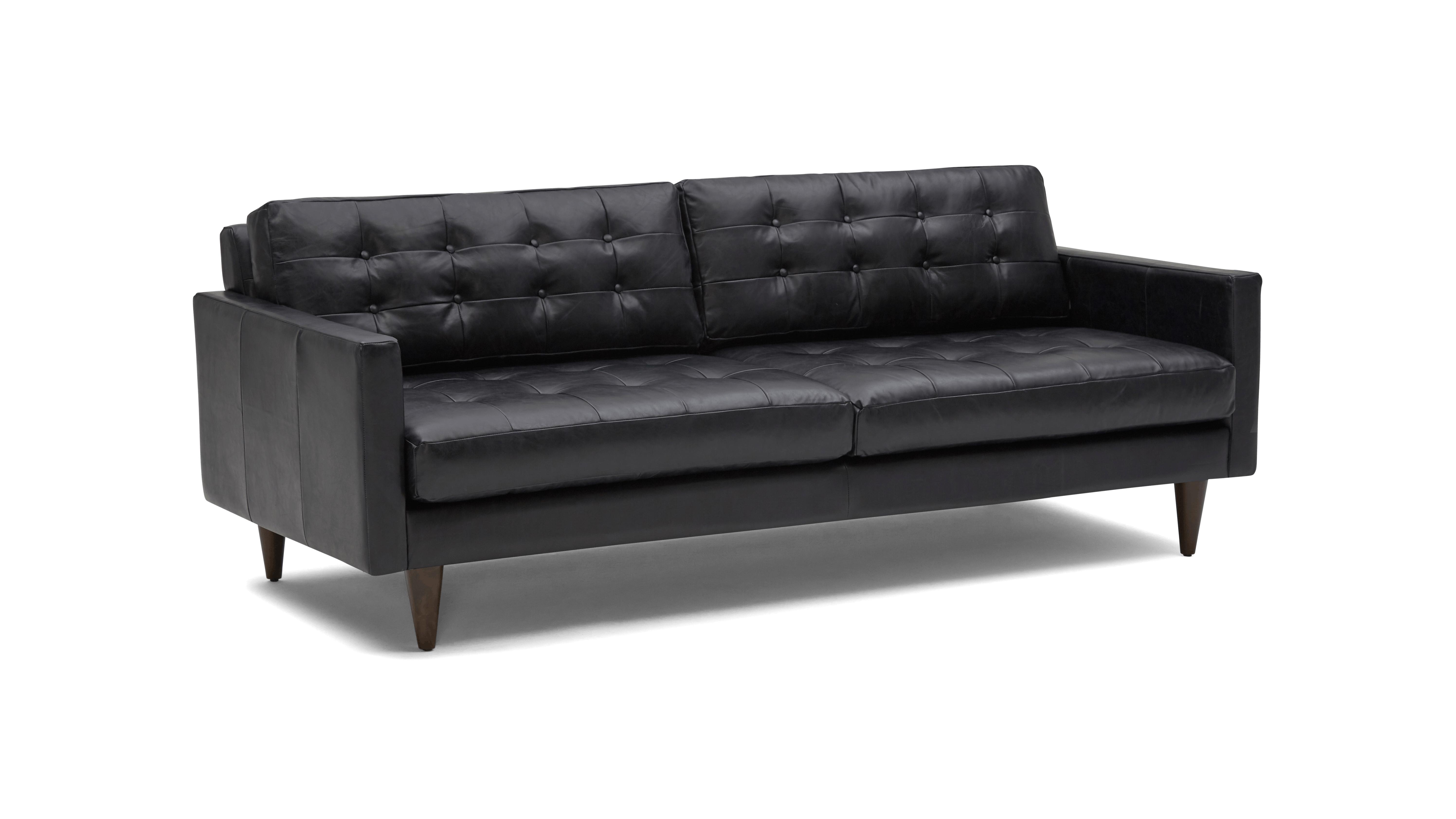 Black Eliot Mid Century Modern Leather Sofa - Santiago Steel - Mocha - Image 1