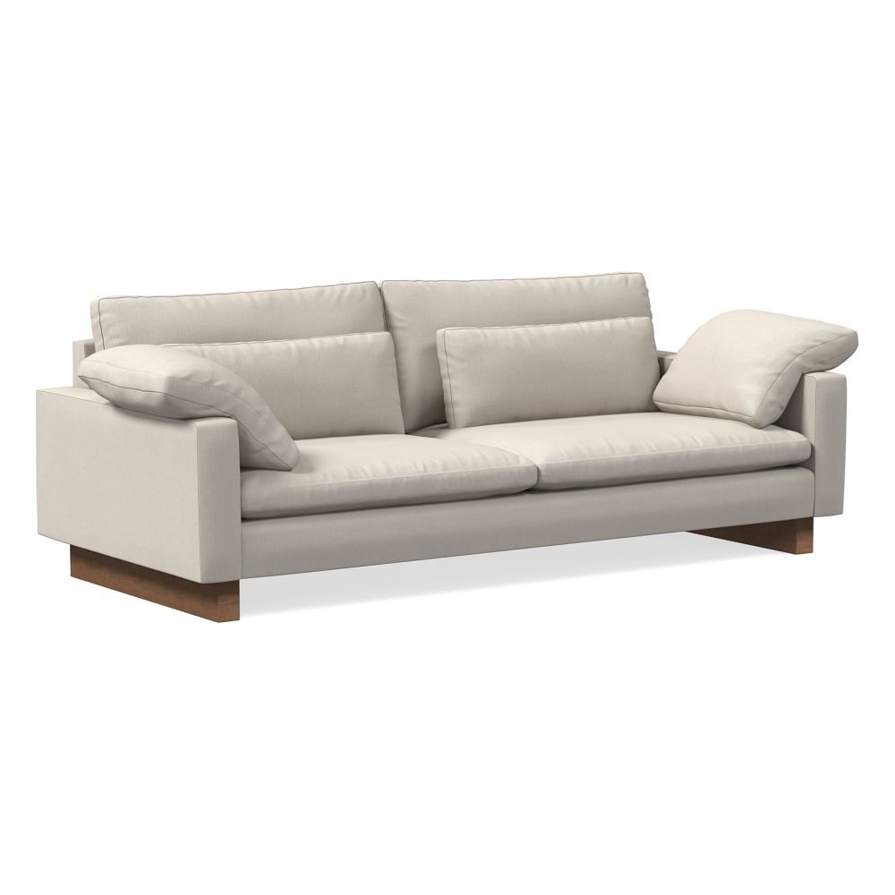 Harmony 92" Multi-Seat Sofa, Standard Depth, Performance Yarn Dyed Linen Weave, Alabaster, Dark Walnut - Image 0