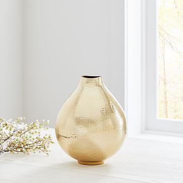 Hammered Metal Round Vase, Brass - Image 0