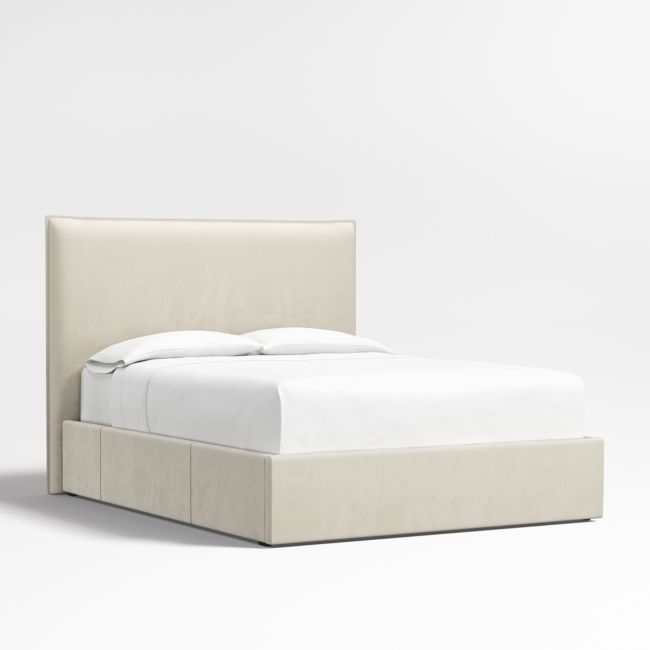 Arvada 54" Beige Upholstered Queen Headboard with Storage Bed Base - Image 0